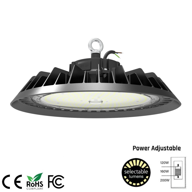 150LM/W isolated driver 200W 160W 120W switchable UFO High bay Light